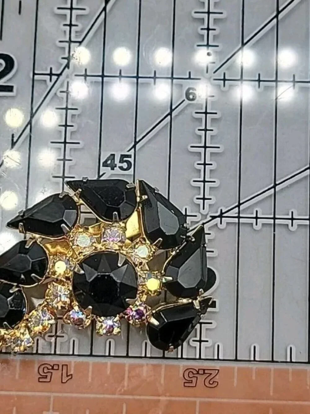 Juliana D&E Black Navette & AB Rhinestone Swirl Brooch Gold Tone Vintage